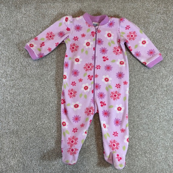 Little Me Other - Little Me Baby Girls Purple Floral Fleece Footed Pajamas Sleepers 9M Vintage